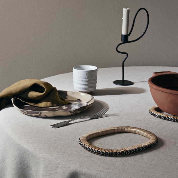 ferm Living - Weave Onderzetter, naturel / zwart ( Set van 2)