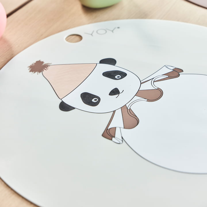 OYOY - Placemat PomPom, Panda, ⌀ 39 cm, offwhite