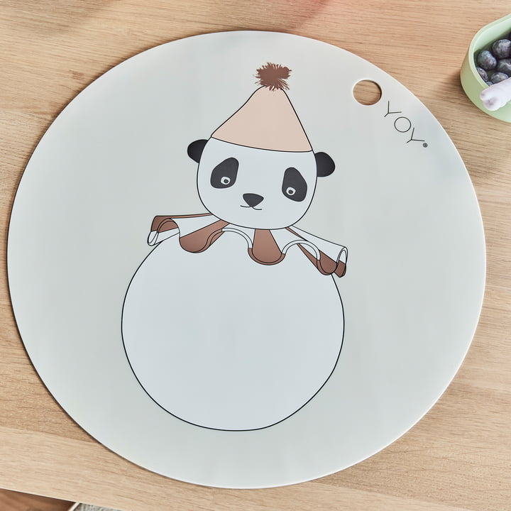 OYOY - Placemat PomPom, Panda, ⌀ 39 cm, offwhite