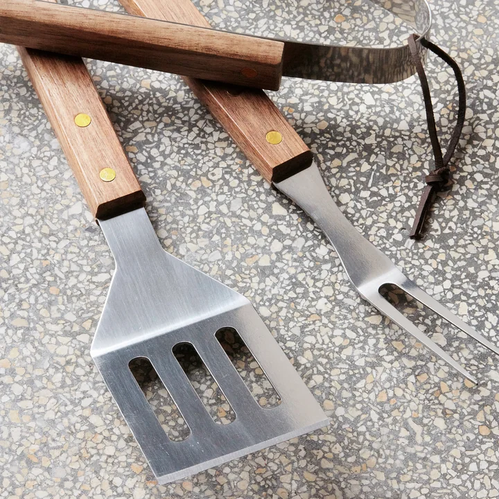 BBQ gereedschap, acacia natuur / roestvrij staal (set van 3) by Nicolas Vahé