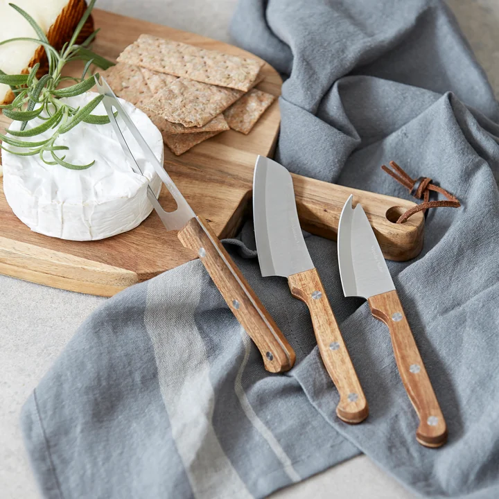 Kaasmes, acacia naturel / roestvrij staal (set van 3) by Nicolas Vahé