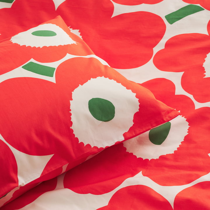 Unikko Kussensloop, gebroken wit/oranje/groen van Marimekko