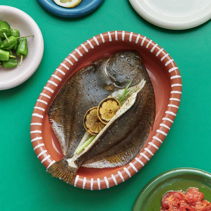 Barro Schaal ovaal, naturel met strepen van HAY