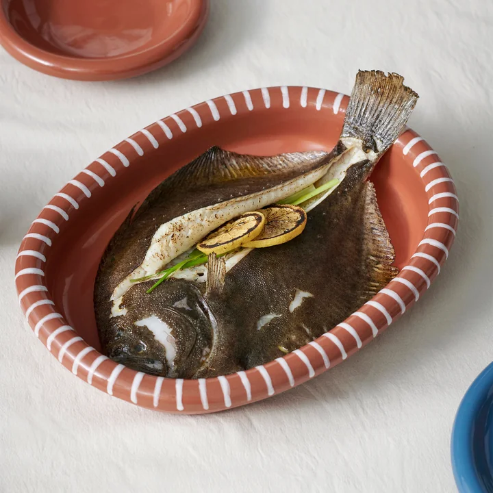 Barro Schaal ovaal, naturel met strepen van HAY