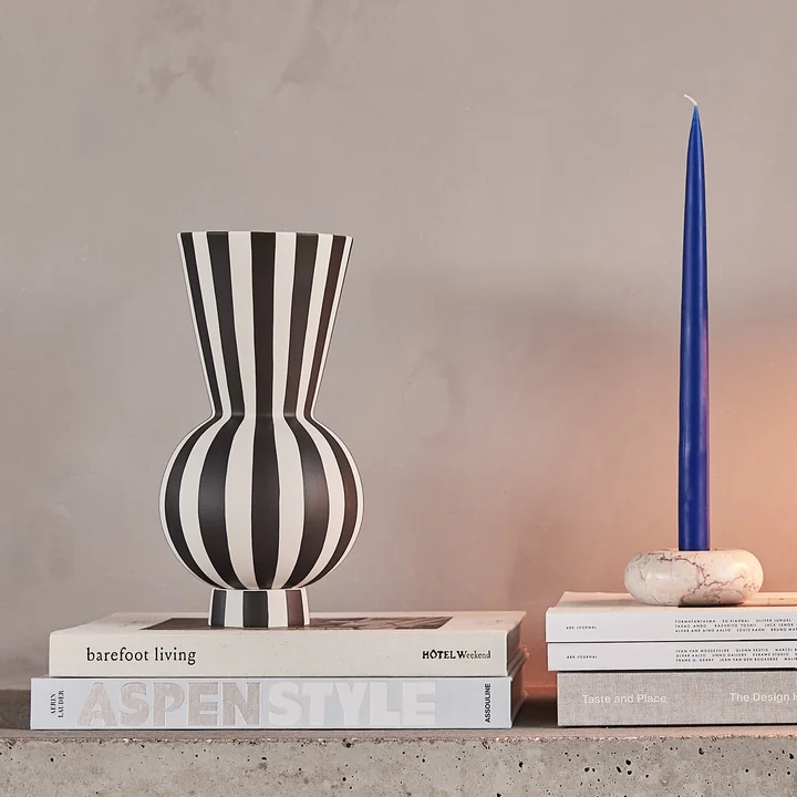 OYOY - Toppu Vaas, Ø 14,5 x H 28 cm, wit / zwart