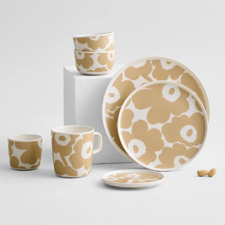 Marimekko Oiva Unikko - Bord, Ø 25 cm, wit / beige