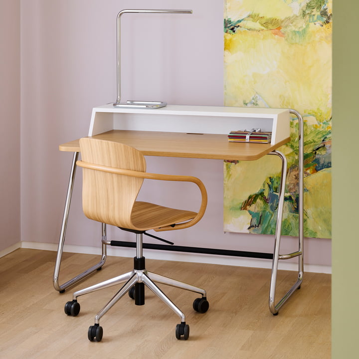 Thonet - S 220 FDRW Bureaustoel met wielen, eiken / gepolijst aluminium frame