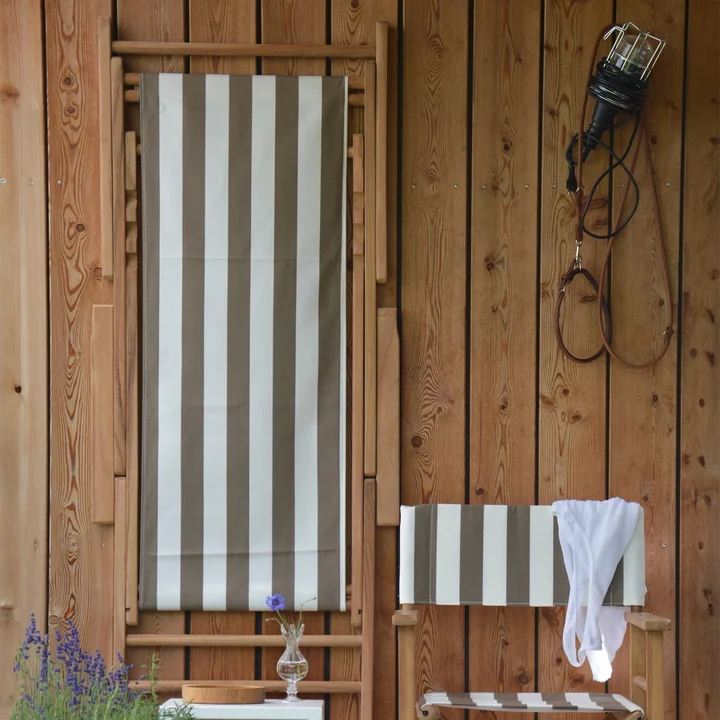 Jan Kurtz Maxx Deckchair Designers Guild - teak, bekleding strepen taupe