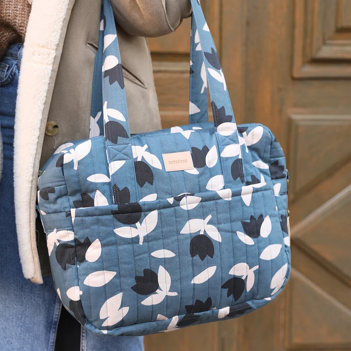 Nobodinoz - Hyde Park Kinderwagenzak, waterdicht, blauw zwarte tulpen