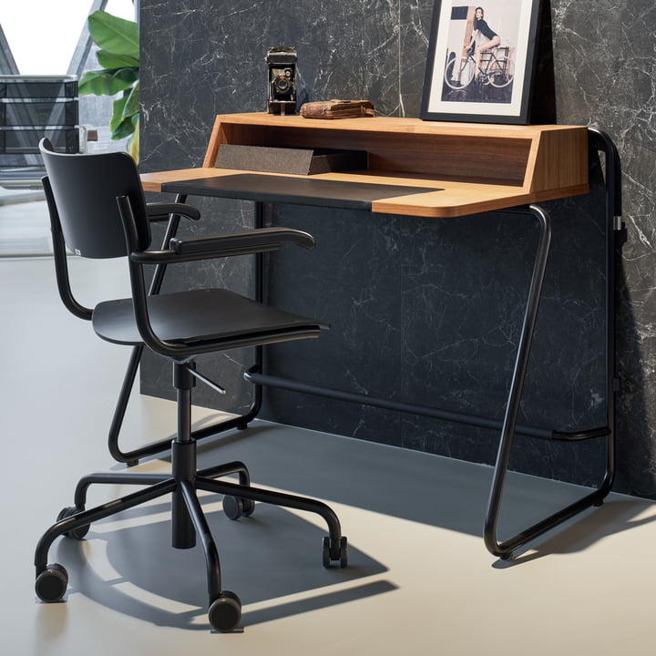 S 43 FDR Bureaustoel met armleuningen, zwart aluminium / zwart gebeitst beuken by Thonet