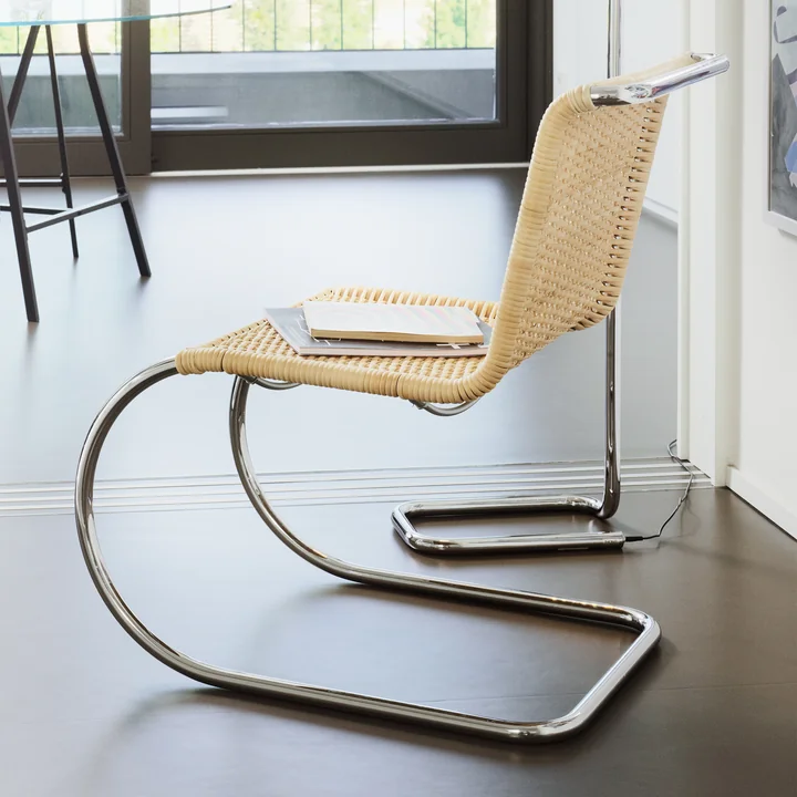 S 533 R Stoel, verchroomd onderstel / vlechtwerk van Thonet