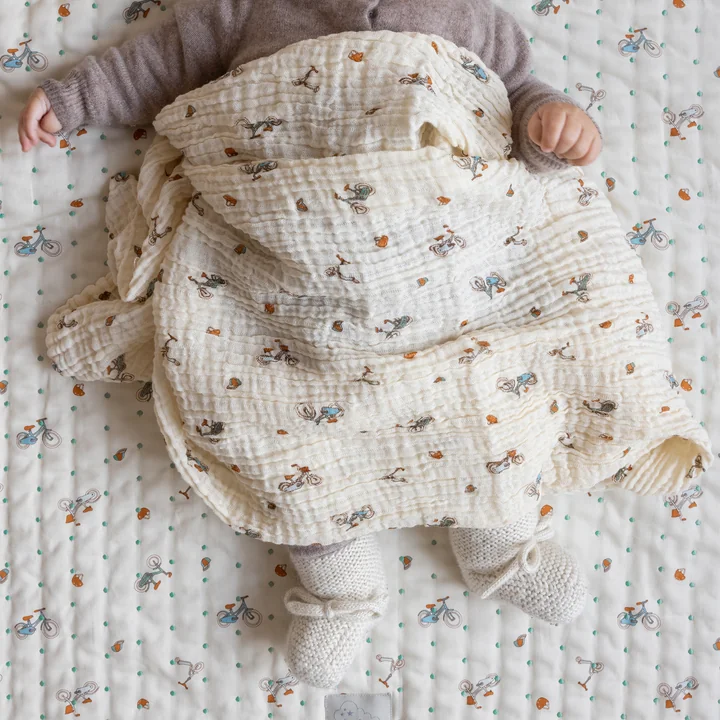 Cam Cam Copenhagen - Mousseline deken, 100 x 100 cm, fietsen