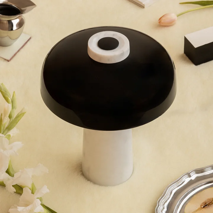 Audo Reverse - LED tafellamp, Ø 24 x H 30 cm, zwart / Carrara marmer