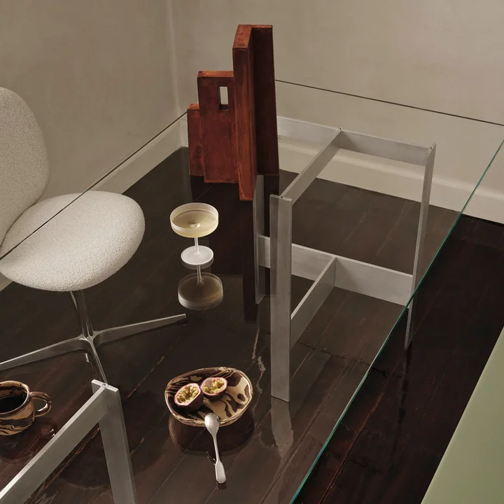 Lager Ferm Living - Eettafel, 200 x 90 cm, glas / aluminium