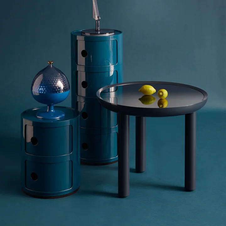 Kartell - K-Top bijzettafel, H 50 cm / Ø 60 cm, gerookte spiegel / blauw