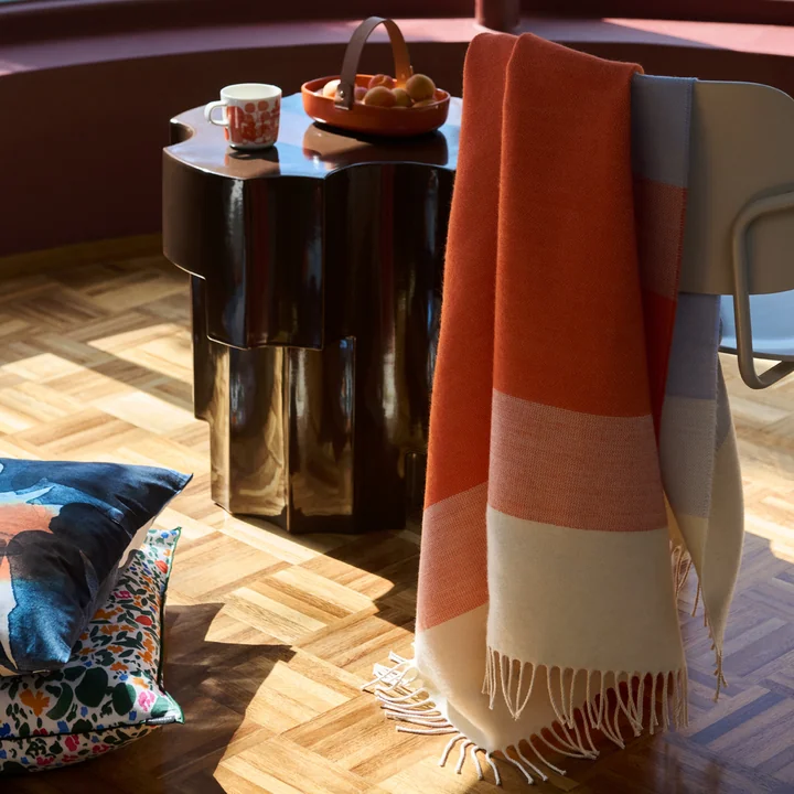 Marimekko - Hennika deken, 120 x 180 cm, oranje / wit / lichtblauw