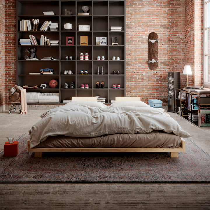 Karup Design - Sociaal bed incl. rugleuning, 2 nachtkastjes en matras, blank grenen