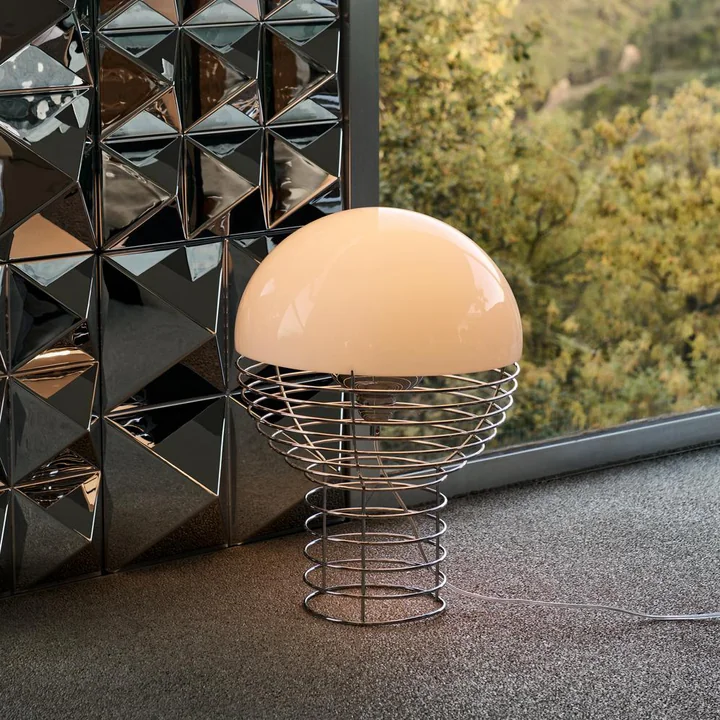 Wire Verpan - Tafellamp Ø 40 cm, chroom / wit