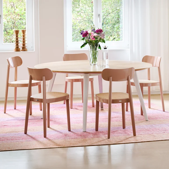 Thonet - 118 Stoel, vlechtwerk met kunststof drager stof / beuken oudroze hoogglans gelakt