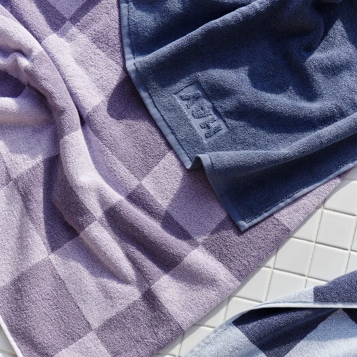 HAY Mono - Check en handdoeken, lavendel en staalblauw