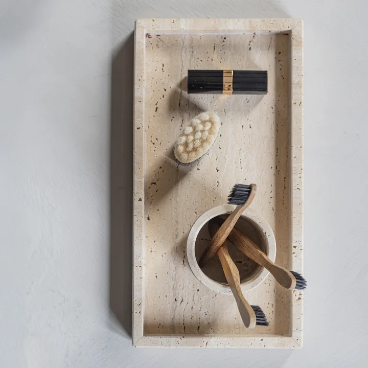 Mette Ditmer - Travertijnen dienblad, 16 x 31 cm, linnen