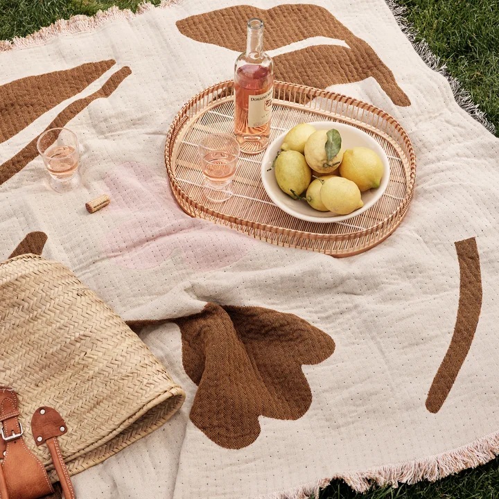 Broste Copenhagen Rosita - Deken, 130 x 180 cm, goudbruin / mauve-roze