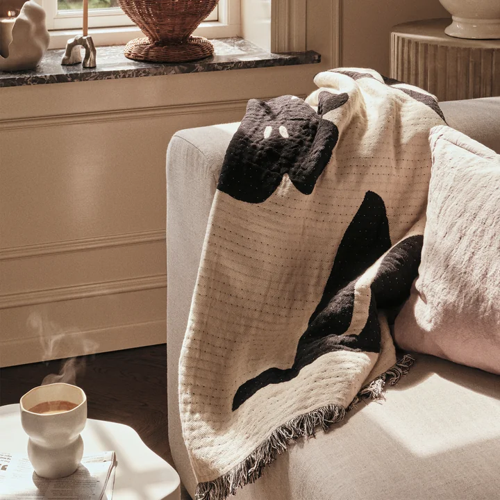 Broste Copenhagen Rosita - Deken, 130 x 180 cm, zwart / gebroken wit