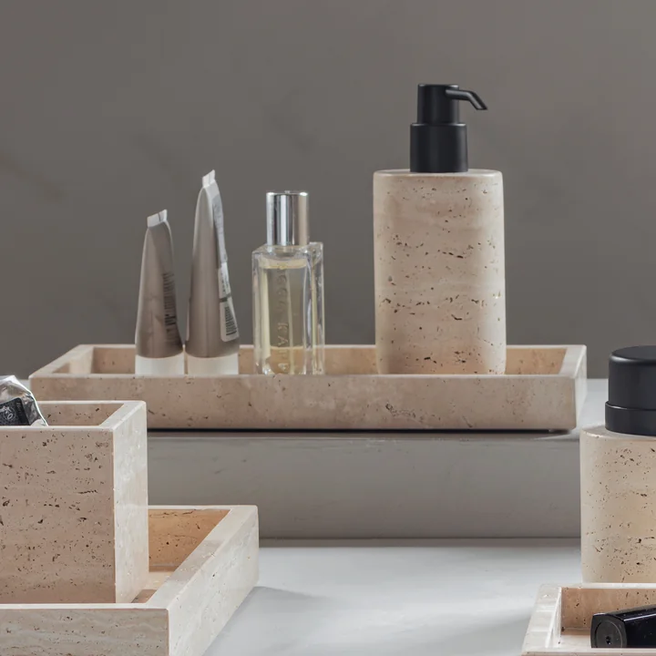 Mette Ditmer - Travertin zeepdispenser, hoog, linnen