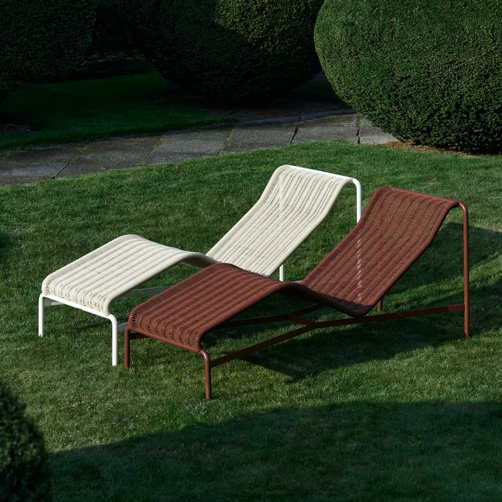 HAY Palissade Cord Chaise Longue - Ligstoel, crèmewit en ijzerrood
