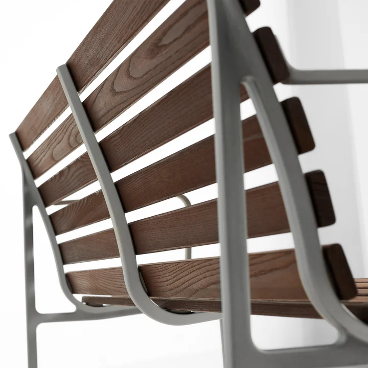 HAY - Traverse Eetbank, met armleuningen, aluminium / geolied essenhout