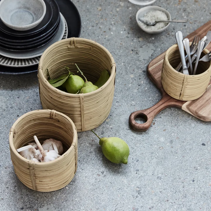 House Doctor - Linder opbergmand, rotan (set van 3)