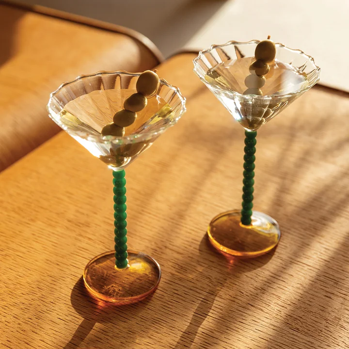 & klevering - Coupe Perle cocktailglas, groen (set van 2)