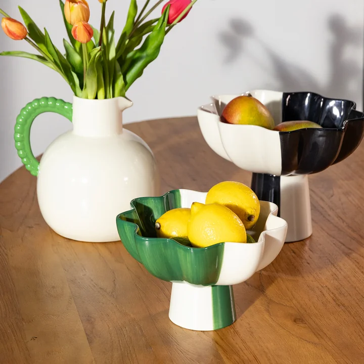 & klevering Sun - Kom, groen/wit en zwart/wit