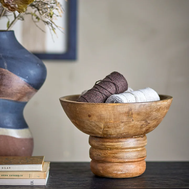 Bloomingville - Nanuka schaal op voet, Ø 20,5 x 14,5 cm, Mano naturel