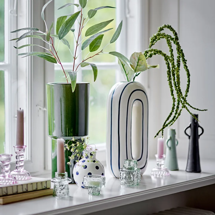 Bloomingville - Mae vaas, H 32 cm, wit / blauw