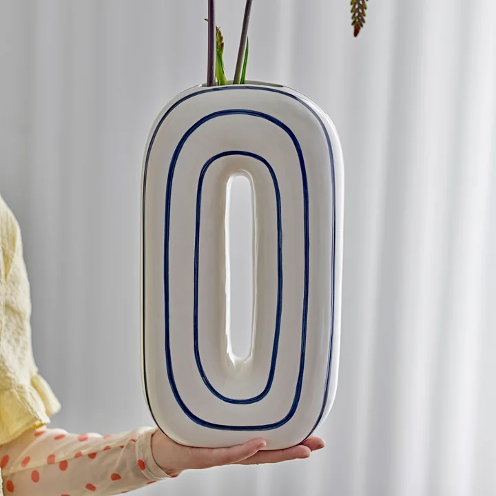 Bloomingville - Mae vaas, H 32 cm, wit / blauw