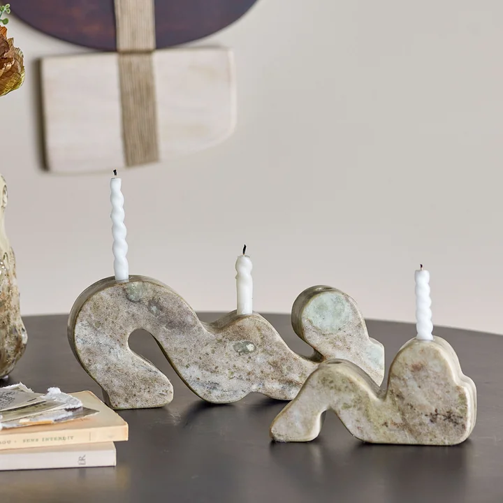 Bloomingville - Liabella kandelaar, grijs marmer (set van 2)