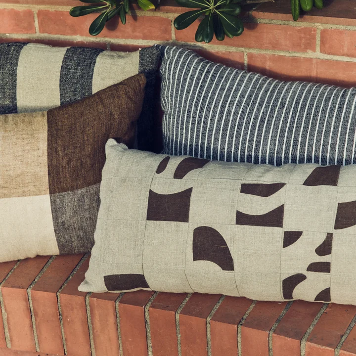 HKliving - Natural Patched kussen, 70 x 30 cm, beige / bruin