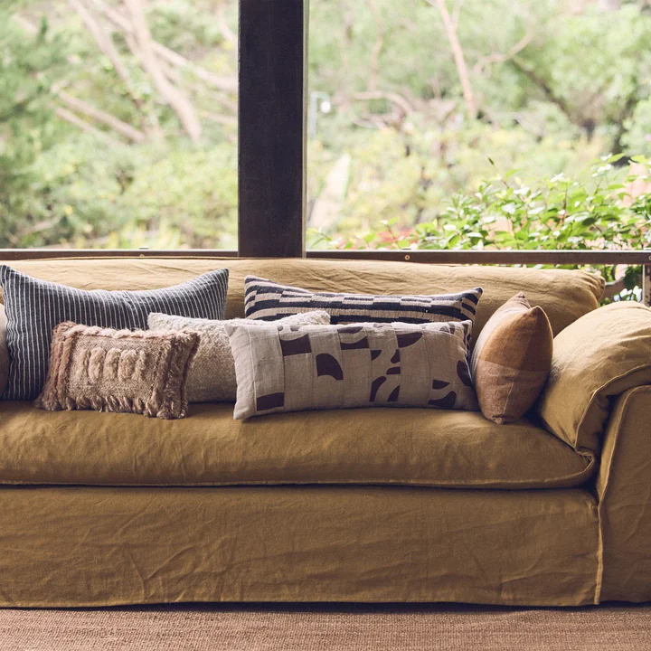 HKliving Natural Patched - Kussen, 70 x 30 cm, beige / bruin