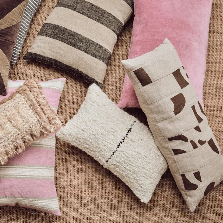 HKliving - Natural Patched kussen, 70 x 30 cm, beige / bruin