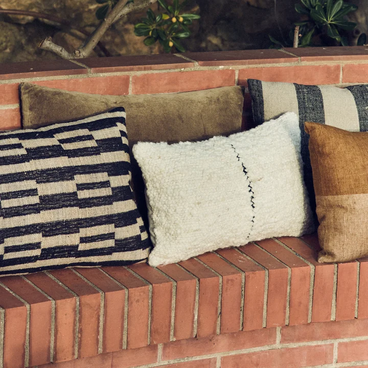 HKliving - Natuurwollen kussen, 50 x 30 cm, gestreept