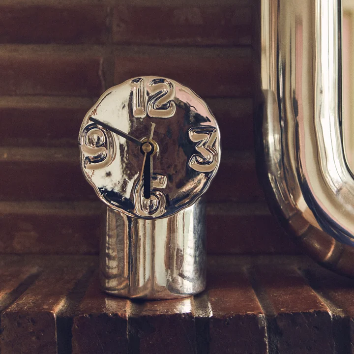 HKliving - Retro keramische tafelklok, chroom