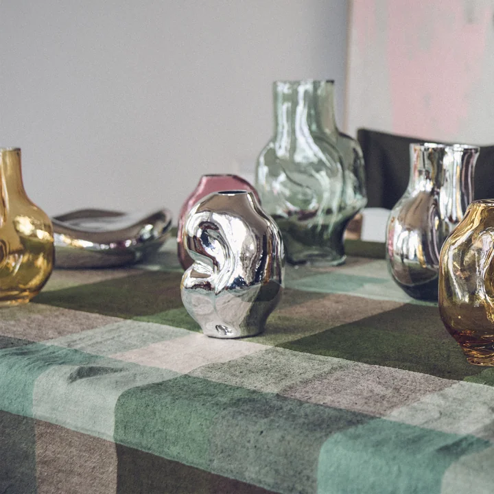 HKliving Vida Check - Tafelkleed, 140 x 220 cm, mint/olijf