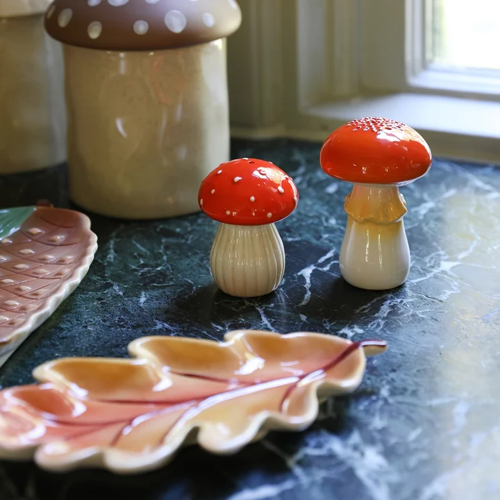 & klevering - Peper- en zoutstel, champignon, rood/wit