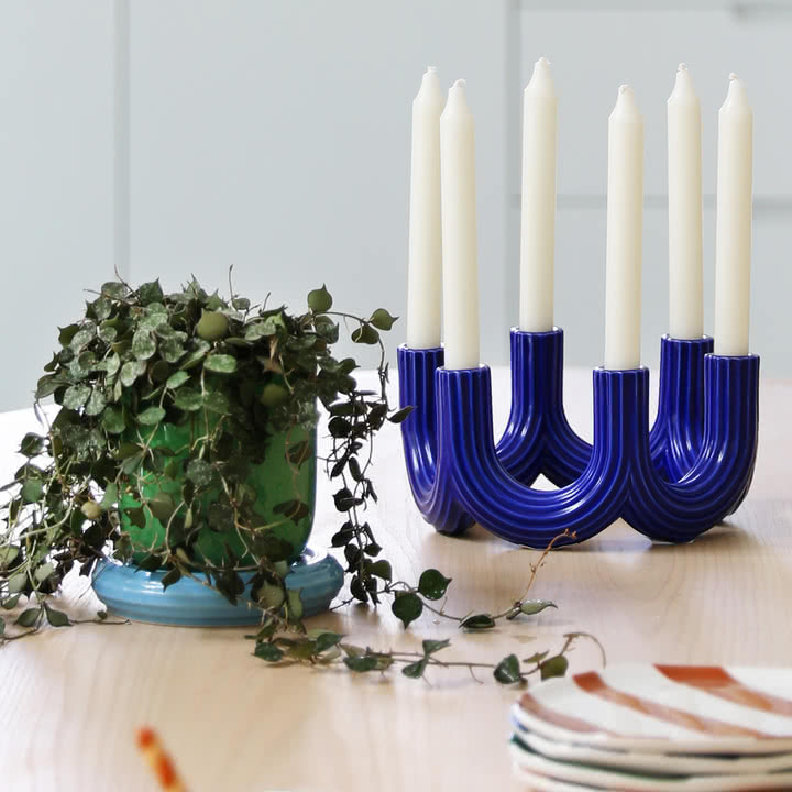 & klevering - Churros Bloempot, groen / blauw, Churros kandelaar