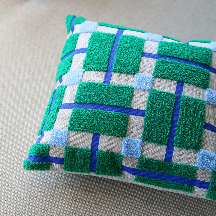 & klevering - Plano kussen 40 x 40 cm, blauw / groen