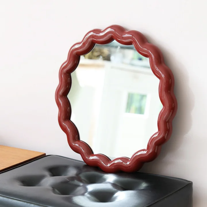 & klevering - Zigzagspiegel Ø 40,5 cm, bordeauxrood