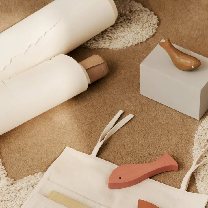 Ferm Living - Harbour Opbergdoos vis, H 15 x 14,5 cm, mist blauw / verguld goud