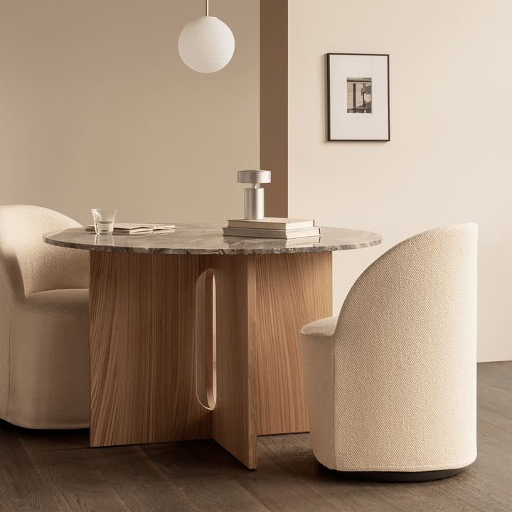 Audo - Androgyne Eettafel Ø 120 cm, eiken naturel / tafelblad Galaxy grijs marmer