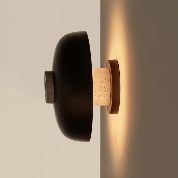 Audo - Reverse LED wandlamp, Ø 24 x H 15,5 cm, gebronsd messing / travertin steen (hard-wired)